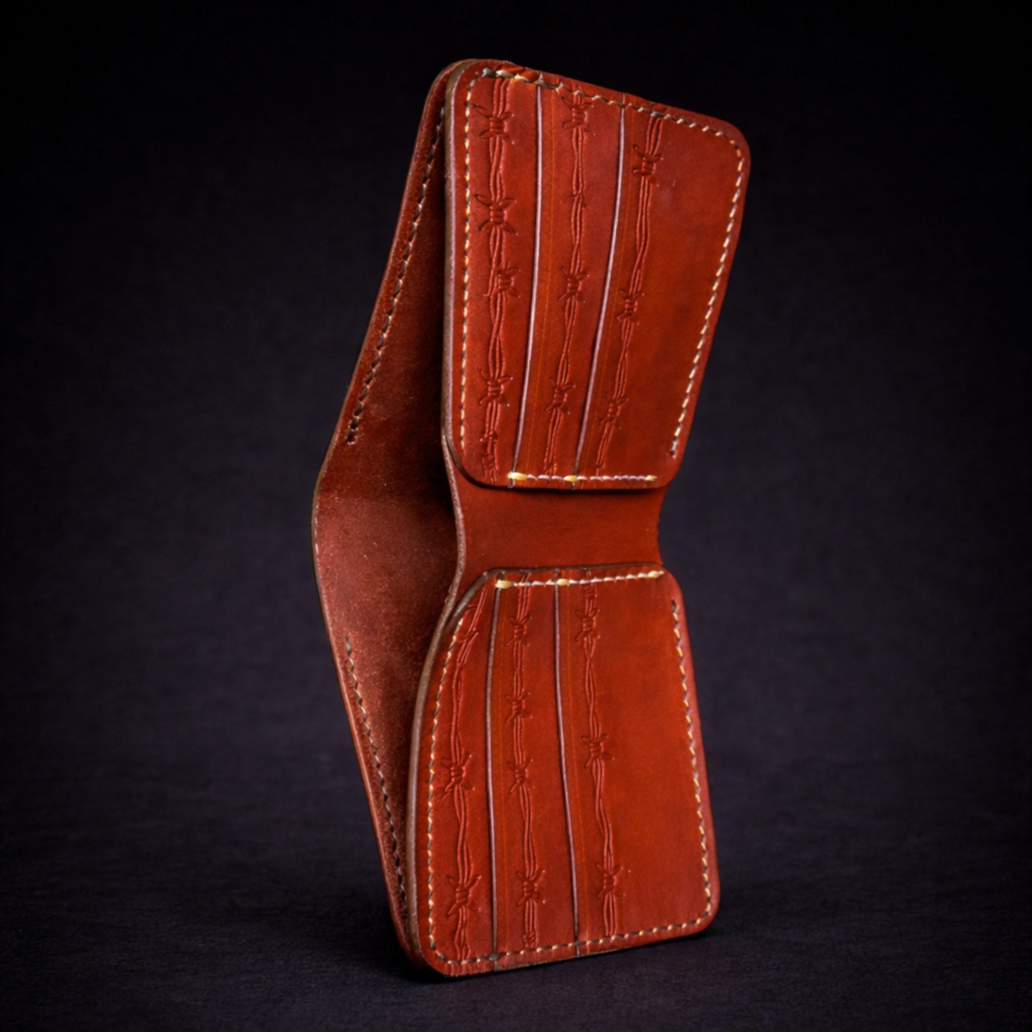 A41 NOVA Frontier Wallet — Handmade Mahogany Leather Bifold-Black Thread
