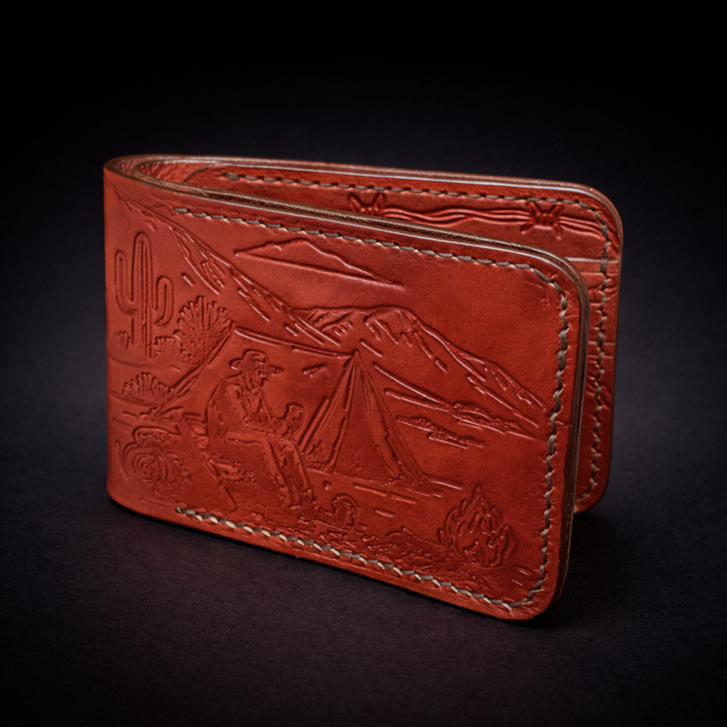 A41 NOVA Frontier Wallet — Handmade Mahogany Leather Bifold-Black Thread
