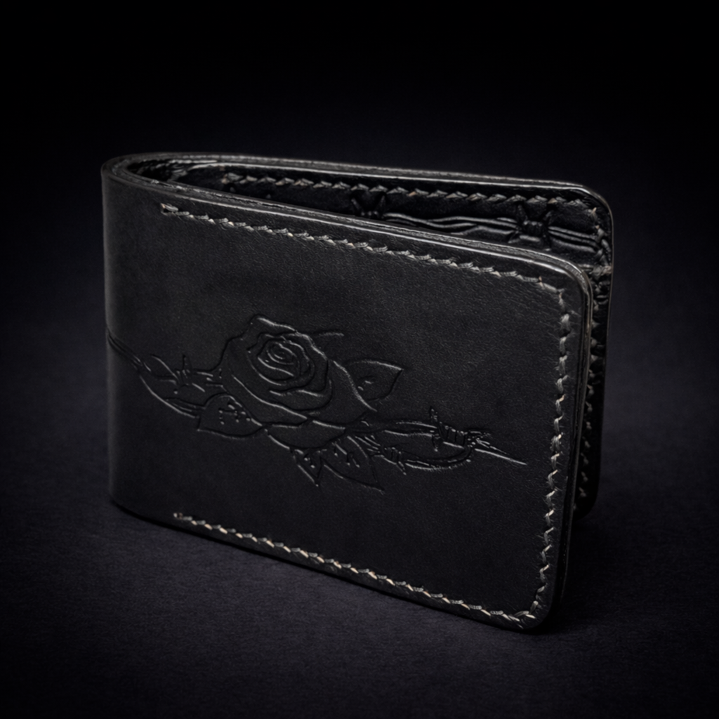 A41 NOVA Thorn Wallet — Handmade Black Leather Bifold-Black Thread