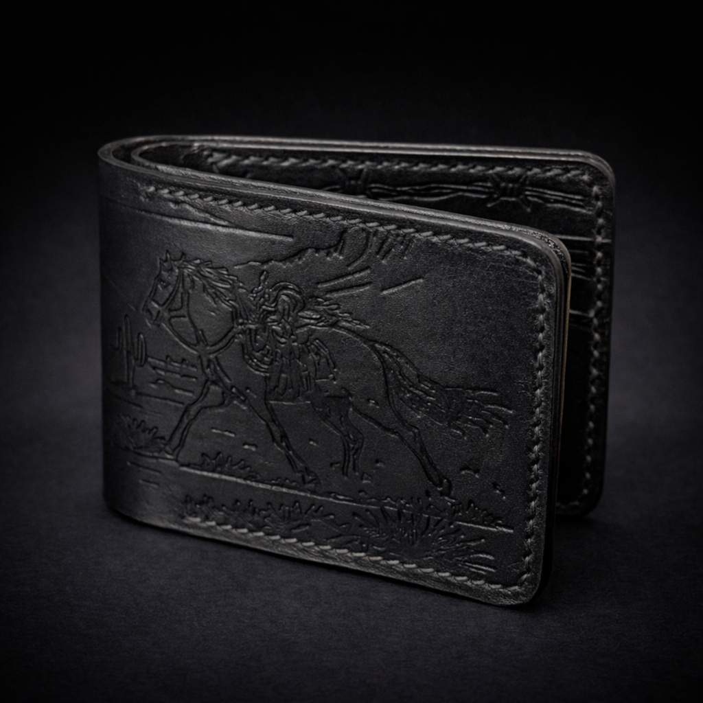 A41 NOVA Outlaw Wallet — Handmade Black Leather Bifold-Black Thread