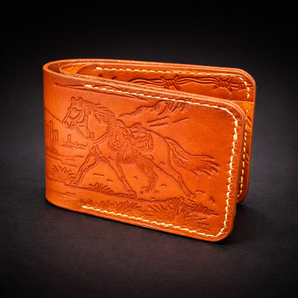 A41 NOVA Outlaw Wallet — Handmade Tan Leather Bifold-Cream Thread