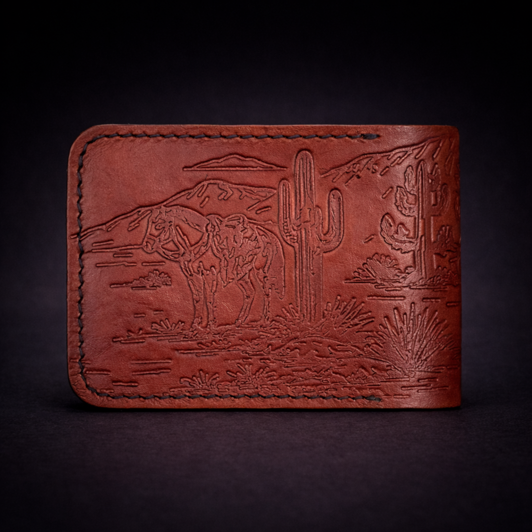A41 NOVA Frontier Wallet — Handmade Mahogany Leather Bifold-Black Thread