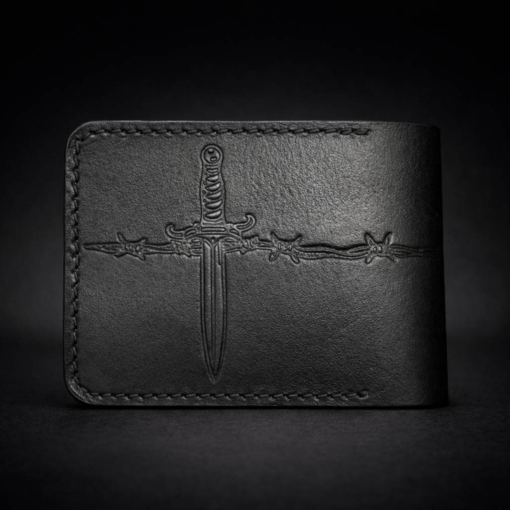 A41 NOVA Thorn Wallet — Handmade Black Leather Bifold-Black Thread