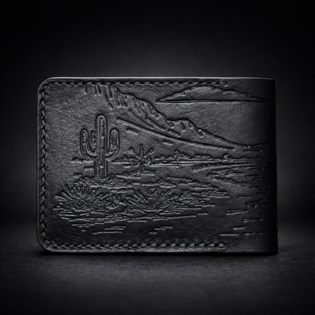 A41 NOVA Outlaw Wallet — Handmade Black Leather Bifold-Black Thread