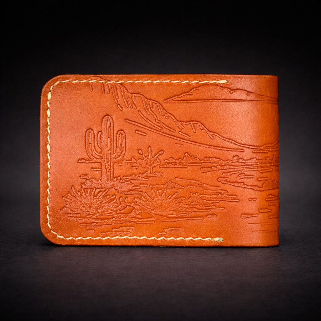 A41 NOVA Outlaw Wallet — Handmade Tan Leather Bifold-Cream Thread