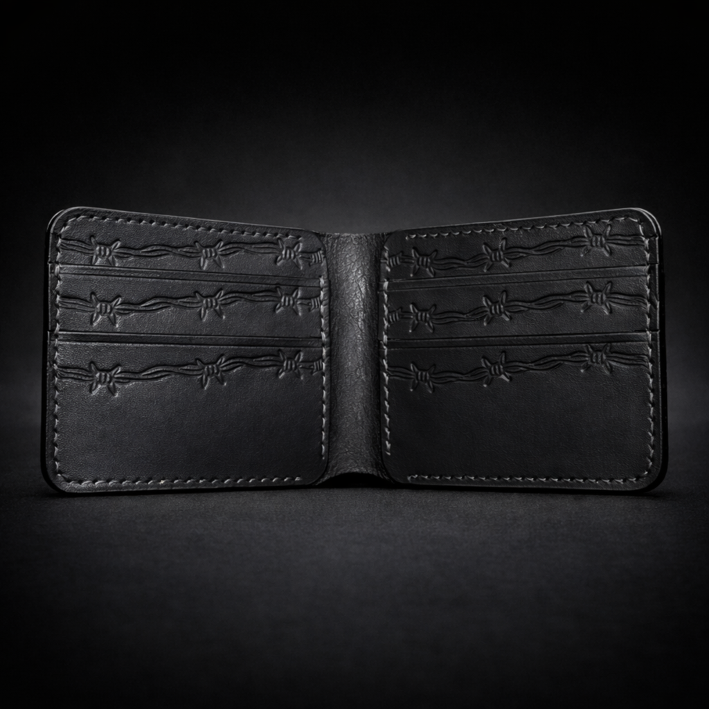 A41 NOVA Outlaw Wallet — Handmade Black Leather Bifold-Black Thread