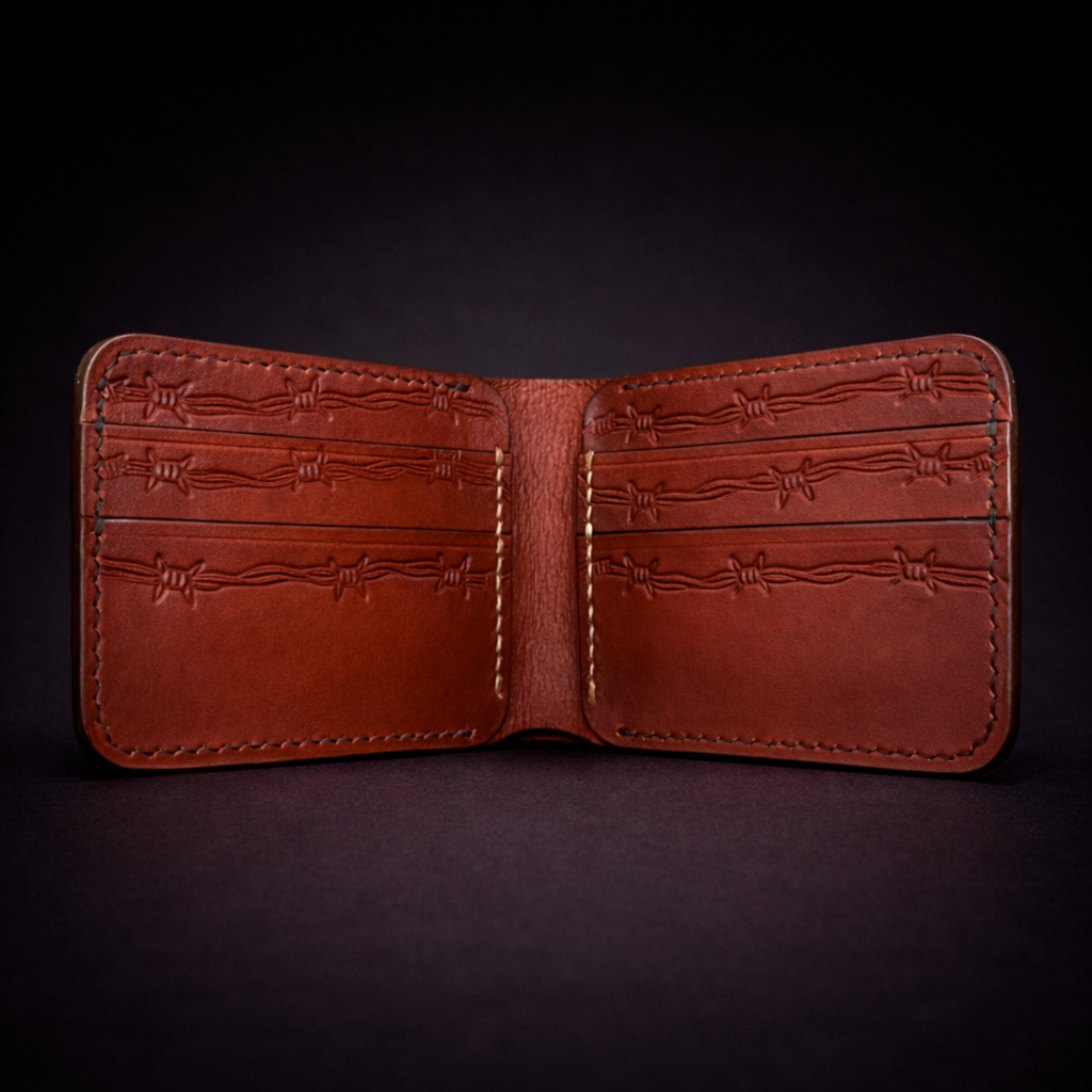 A41 NOVA Frontier Wallet — Handmade Mahogany Leather Bifold-Black Thread