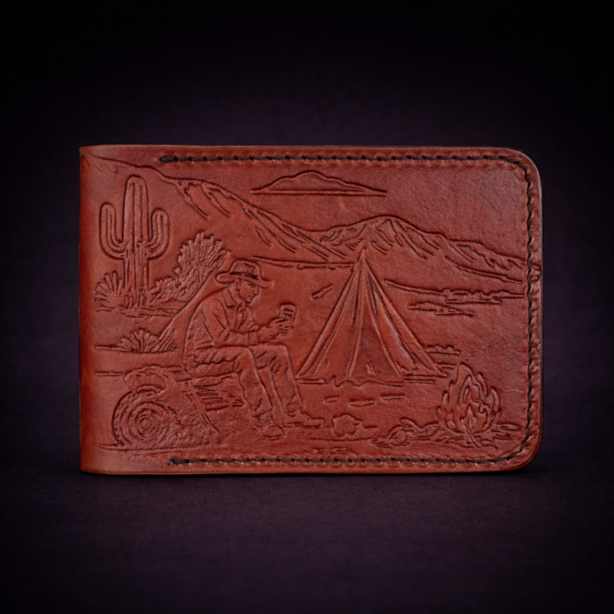 A41 NOVA Frontier Wallet — Handmade Mahogany Leather Bifold-Black Thread