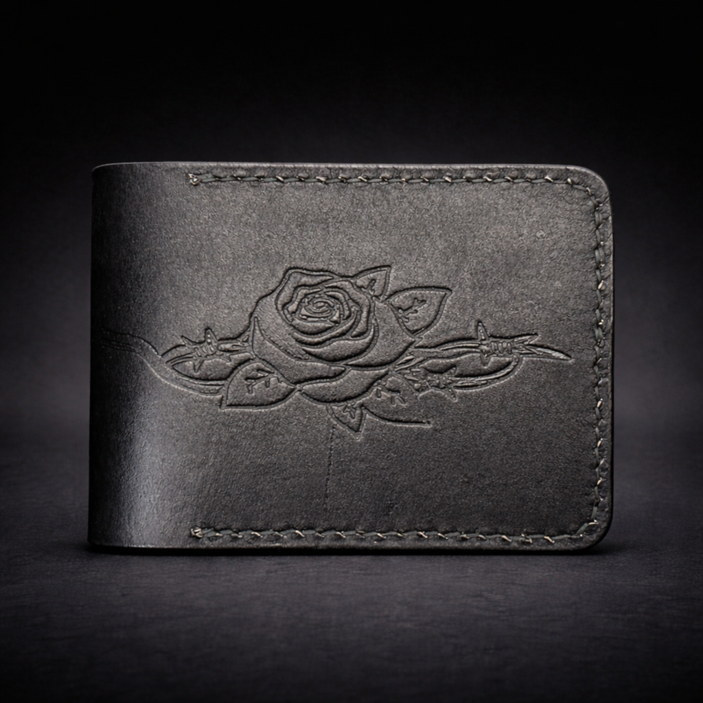 A41 NOVA Thorn Wallet — Handmade Black Leather Bifold-Black Thread
