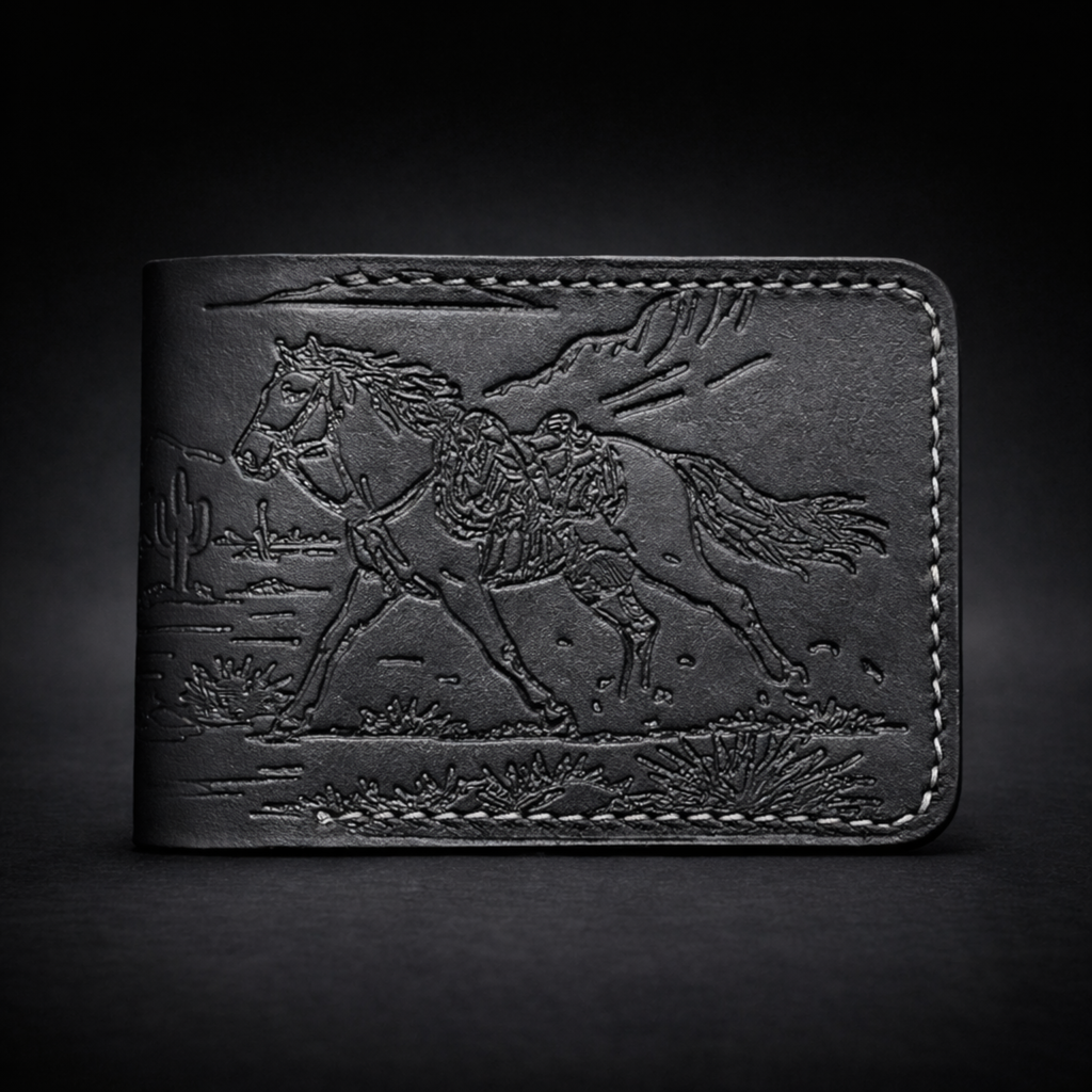 A41 NOVA Outlaw Wallet — Handmade Black Leather Bifold-Black Thread
