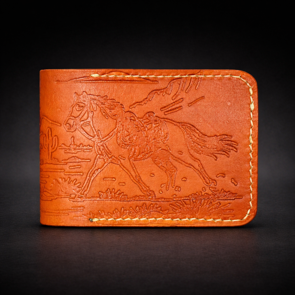 A41 NOVA Outlaw Wallet — Handmade Tan Leather Bifold-Cream Thread