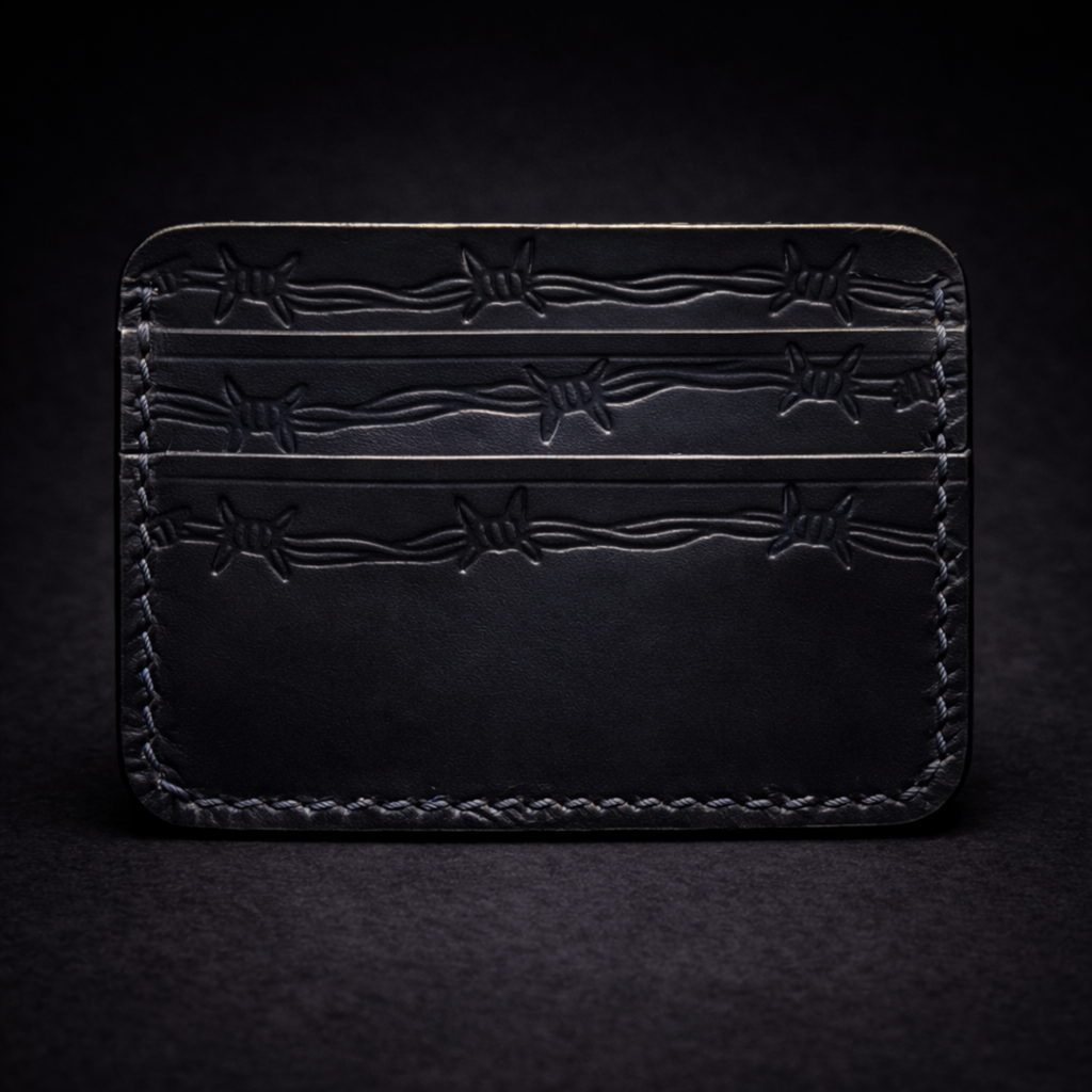 A41 EMBER Spurwire Wallet — Handmade Black Leather Card Wallet-Black Thread