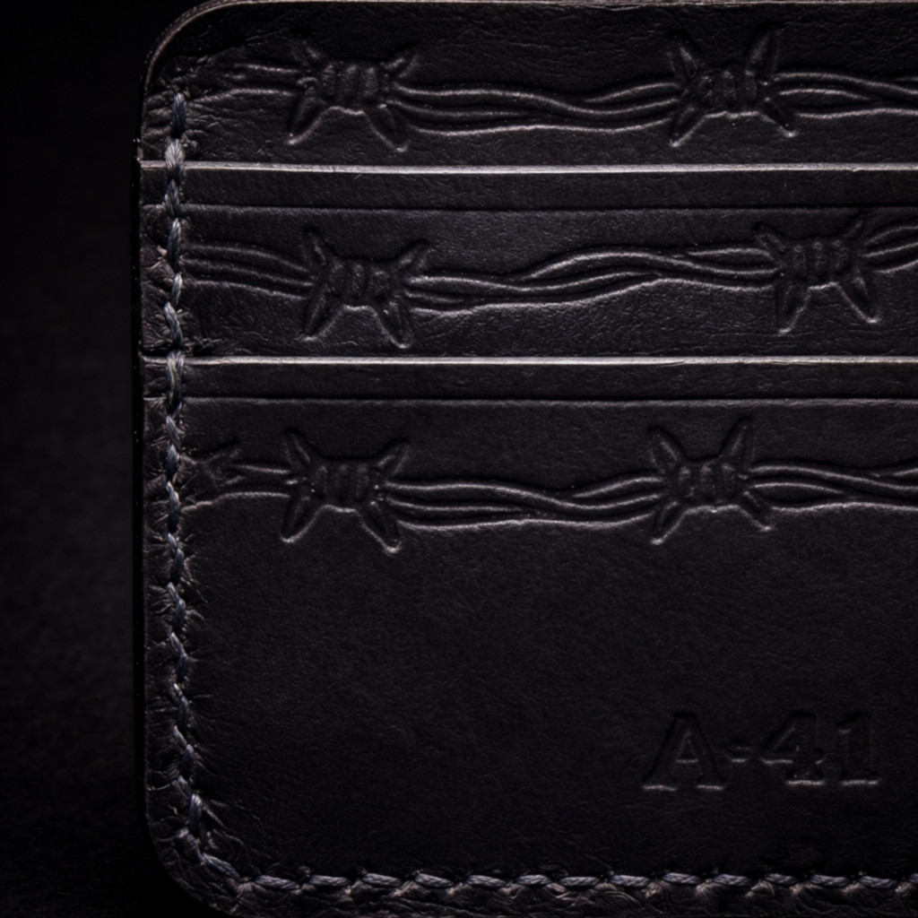 A41 EMBER Spurwire Wallet — Handmade Black Leather Card Wallet-Black Thread