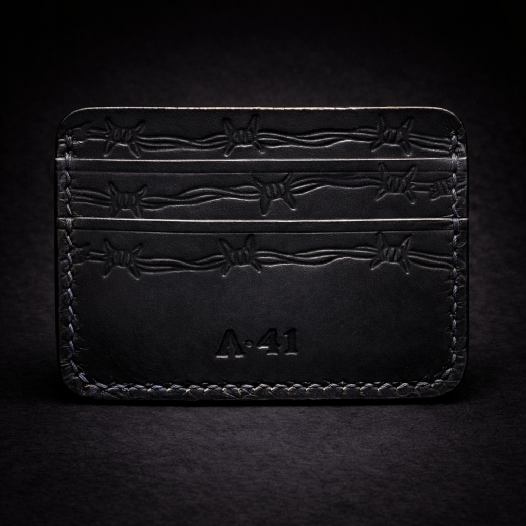 A41 EMBER Spurwire Wallet — Handmade Black Leather Card Wallet-Black Thread
