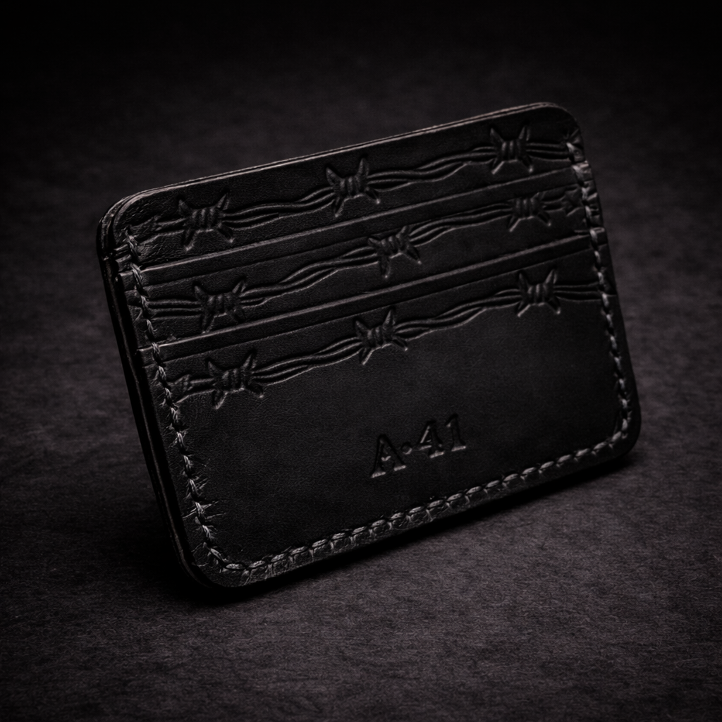 A41 EMBER Spurwire Wallet — Handmade Black Leather Card Wallet-Black Thread