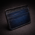 A41 EMBER Spurwire Wallet — Handmade Navy Sunburst Leather Card Wallet-Black Thread