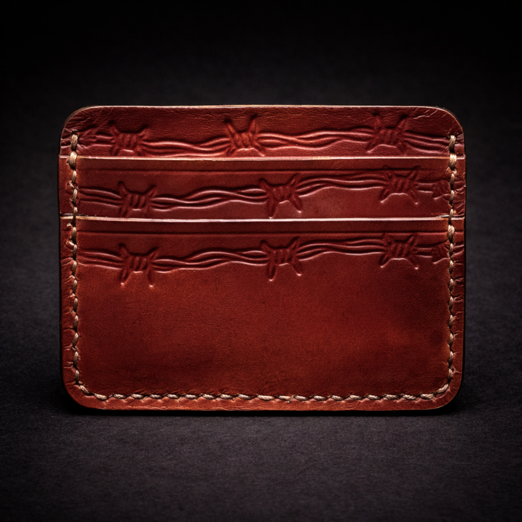 A41 EMBER Spurwire Wallet — Handmade Mahogany Leather Card Wallet-Brown Thread