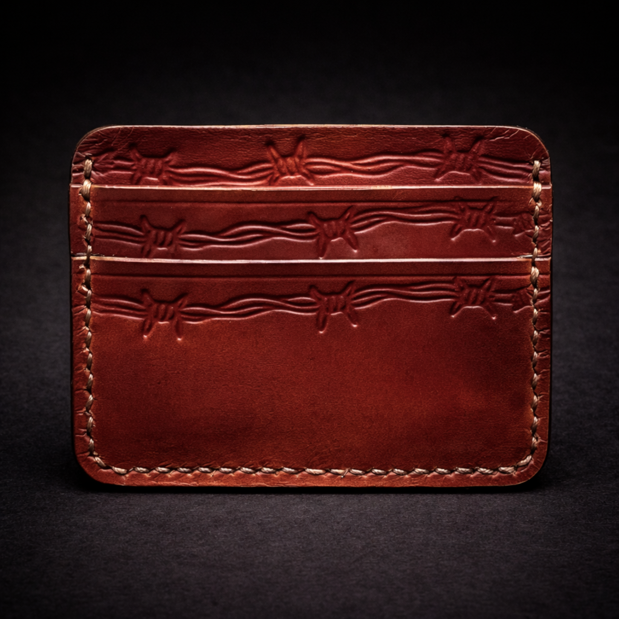 A41 EMBER Spurwire Wallet — Handmade Mahogany Leather Card Wallet-Brown Thread