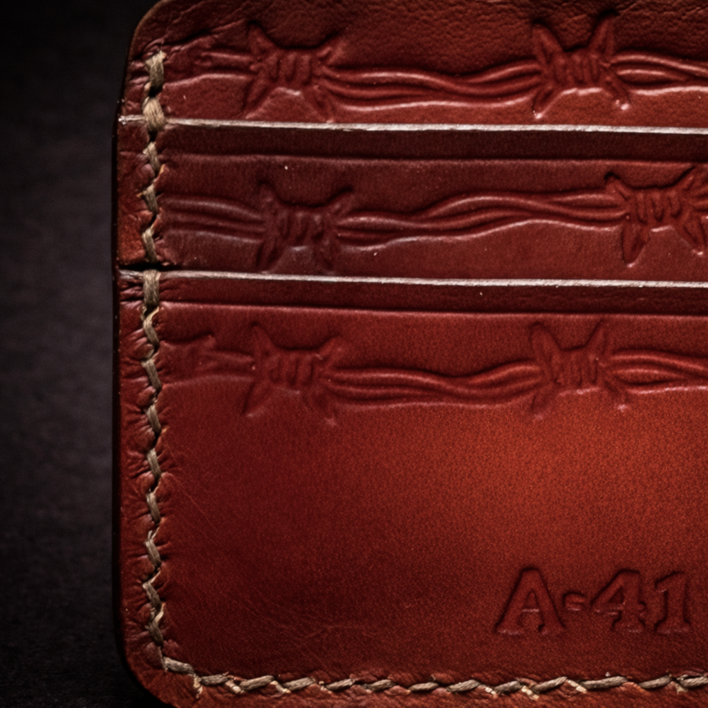 A41 EMBER Spurwire Wallet — Handmade Mahogany Leather Card Wallet-Brown Thread