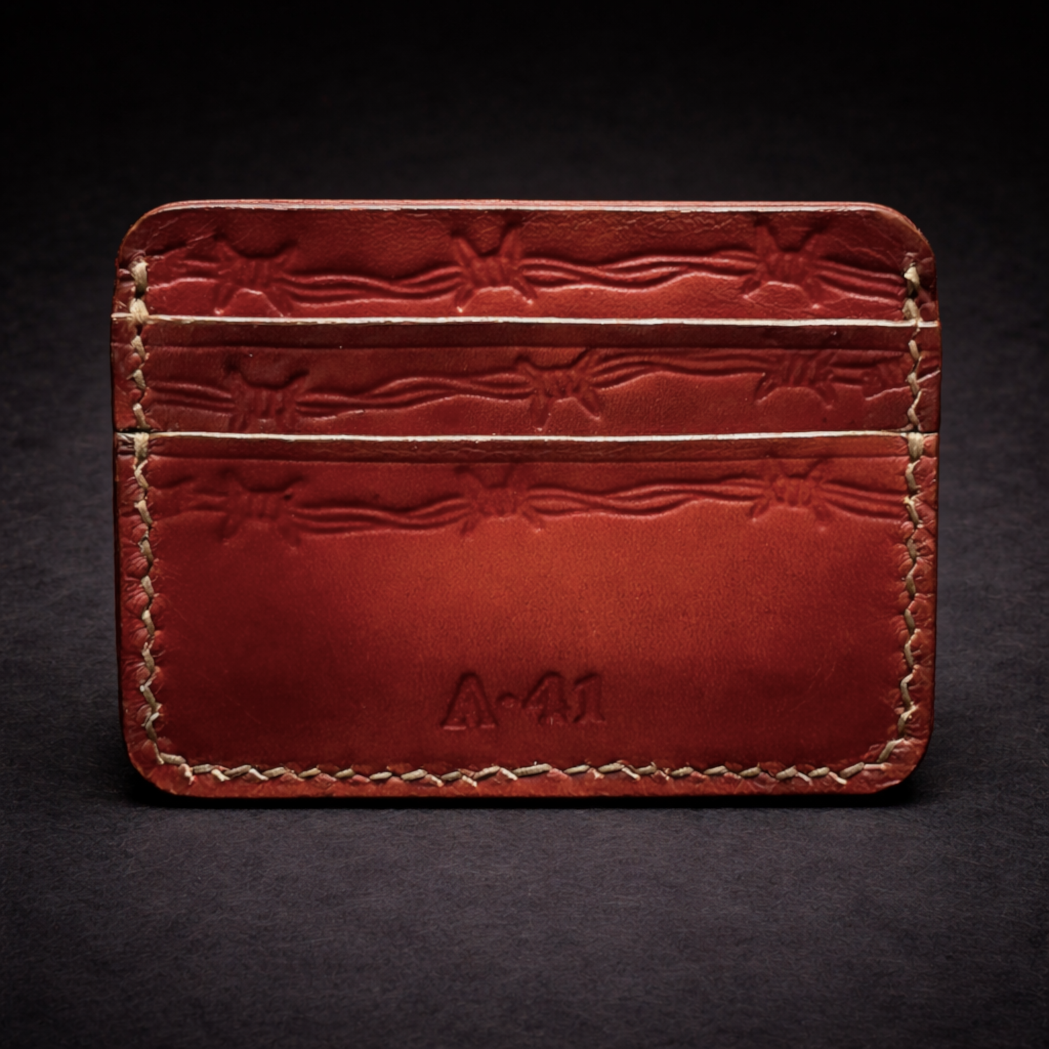 A41 EMBER Spurwire Wallet — Handmade Mahogany Leather Card Wallet-Brown Thread