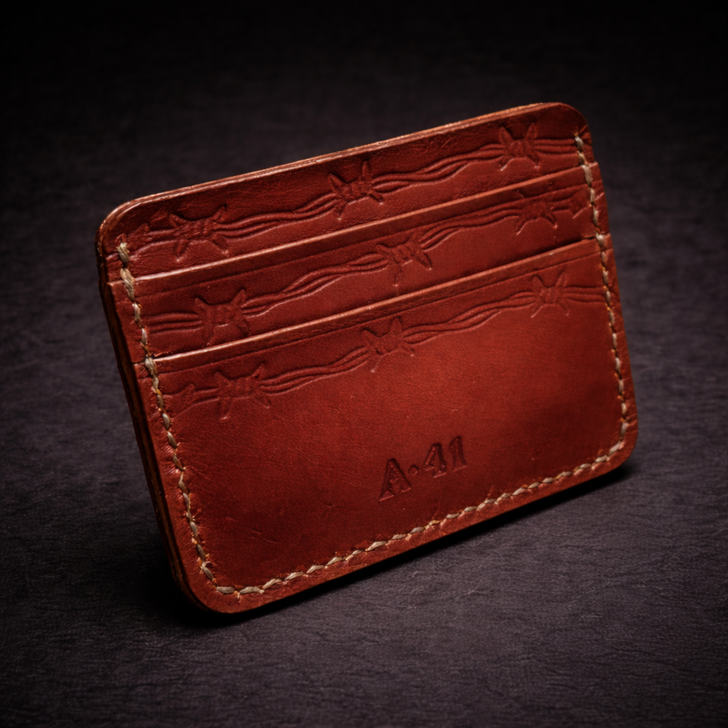 A41 EMBER Spurwire Wallet — Handmade Mahogany Leather Card Wallet-Brown Thread