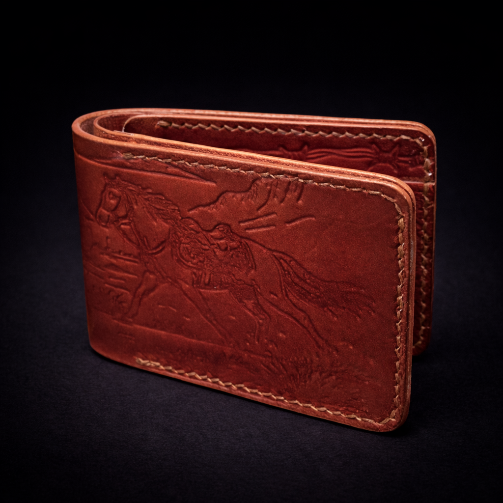 A41 NOVA Outlaw Wallet — Handmade Mahogany Leather Bifold-Brown Thread
