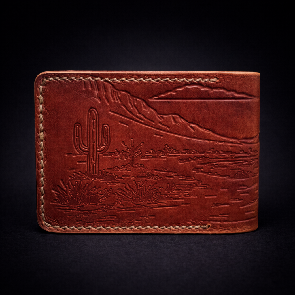 A41 NOVA Outlaw Wallet — Handmade Mahogany Leather Bifold-Brown Thread
