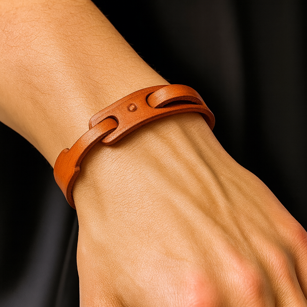 A41 HALO Bracelet — Handmade Tan Leather Wrist Band